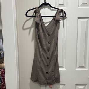 SHEIN Brown Plaid Button-Front Mini Dress